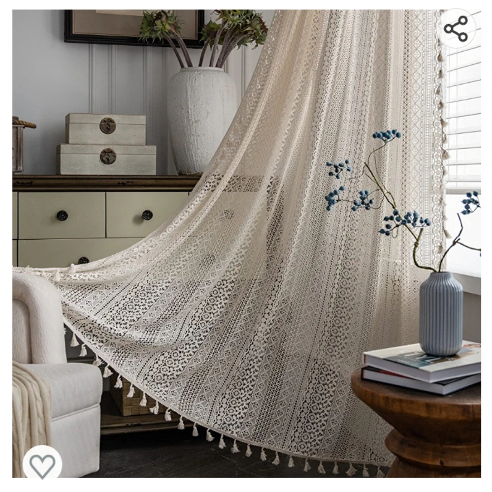 COPY - NWOT Beige Crochet Panel Curtains 72 inches long . 3 available